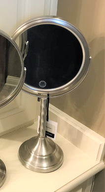 I FEEL PRETTY! GORGEOUS, TALL, SATIN NICKEL MAKE-UP MIRROR (NEW)