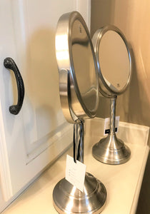 I FEEL PRETTY! GORGEOUS, TALL, SATIN NICKEL MAKE-UP MIRROR (NEW)