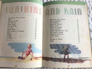 CHARMING VINTAGE SCHOOL BOOK "SUNSHINE AND RAIN" (1949 SAMPLE COPY IN EXCELLENT CONDITION)