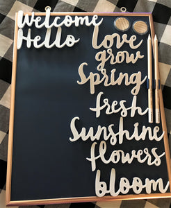 MAGNETIC DARK-BLUE/ROSE-GOLD CHALKBOARD WITH EXTRA SPRING-Y SET OF WORDS