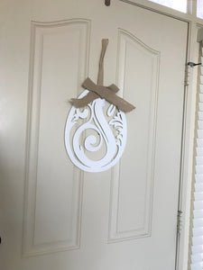 LARGE, LIGHTWEIGHT, SCROLLED "S" MONOGRAM WITH BURLAP RIBBON HANGER