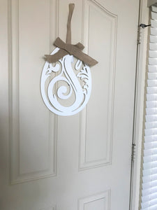 LARGE, LIGHTWEIGHT, SCROLLED "S" MONOGRAM WITH BURLAP RIBBON HANGER