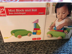 LITTLE WOOD WAGON PULL TOY, FILLED WITH COLORFUL BLOCKS