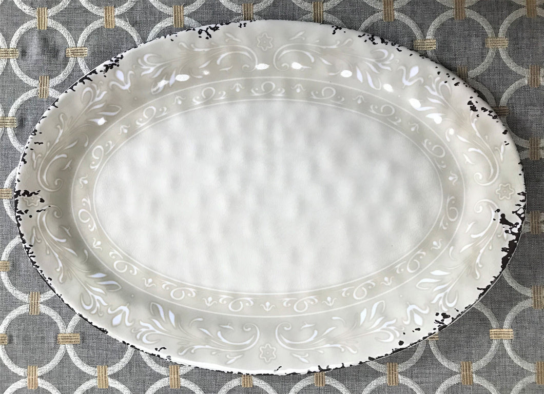 HUGE, BEAUTIFUL, ANTIQUE-LOOK IVORY PLATTER (MELAMINE/EXTRA-STURDY)