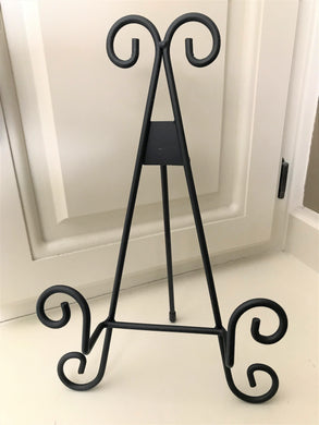 BLACK, LARGE, SCROLL-WORK DISPLAY EASEL