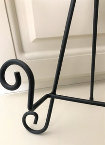 BLACK, LARGE, SCROLL-WORK DISPLAY EASEL