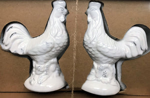 FARMHOUSE TWO-ROOSTER, ANTIQUE-LOOK SALT-AND-PEPPER SET