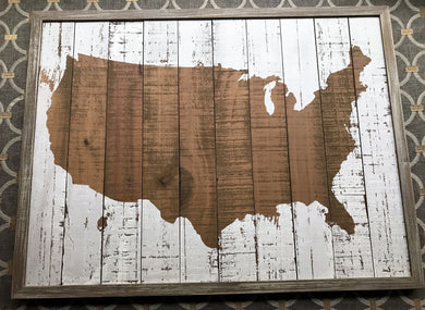 RUSTIC...SIMPLE...AND SO, SO PRETTY! CONTINENTAL USA PLANKED-WOOD/ WHITE-DISTRESSED PAINT WALL DECOR (HUGE AND HEAVY-DUTY)