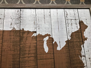 RUSTIC...SIMPLE...AND SO, SO PRETTY! CONTINENTAL USA PLANKED-WOOD/ WHITE-DISTRESSED PAINT WALL DECOR (HUGE AND HEAVY-DUTY)