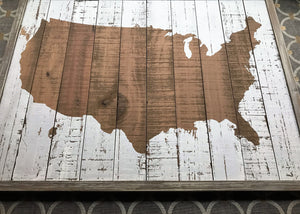 RUSTIC...SIMPLE...AND SO, SO PRETTY! CONTINENTAL USA PLANKED-WOOD/ WHITE-DISTRESSED PAINT WALL DECOR (HUGE AND HEAVY-DUTY)