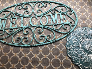 LIGHTWEIGHT, BEA-U-TI-FUL TURQUOISE-BLUE METAL MEDALLION WALL DECOR