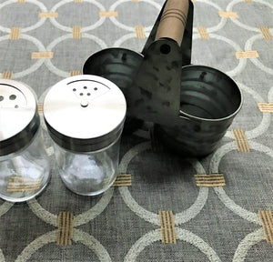 CUTE-AND-STURDY GALVANIZED/GLASS SALT AND PEPPER SET