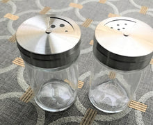 CUTE-AND-STURDY GALVANIZED/GLASS SALT AND PEPPER SET