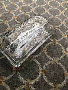 VINTAGE-LOOK "MASON" CLEAR GLASS BUTTER DISH
