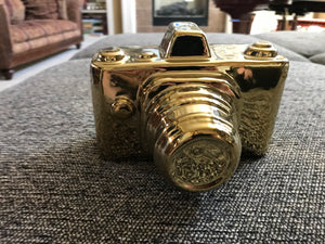 SAY CHEESE! SHINY-GOLD DECORATIVE CAMERA DECOR