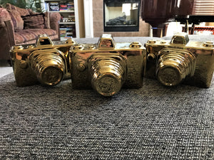 SAY CHEESE! SHINY-GOLD DECORATIVE CAMERA DECOR