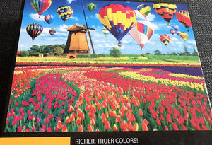 550-PIECE ROMANTIC WINDMILL, HOT AIR BALLOONS, AND TULIPS PUZZLE