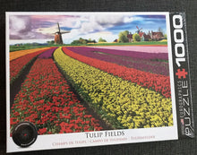 1,000-PIECE  STUNNING, SPECIAL WINDMILL AND RAINBOW-COLORED TULIP FIELD PUZZLE (MADE IN THE USA!)