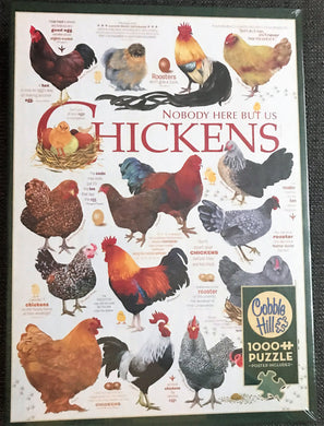 1,000-PIECE FARM-ISH, SUPER-CUTE CHICKENS-CHICKENS-AND MORE CHICKENS PUZZLE...THE ROOSTERS AND HENS ESCAPED THE COOP!