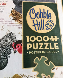 1,000-PIECE FARM-ISH, SUPER-CUTE CHICKENS-CHICKENS-AND MORE CHICKENS PUZZLE...THE ROOSTERS AND HENS ESCAPED THE COOP!