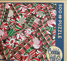 500-PIECE CHRISTMAS PUZZLE:  HO-HO-HOLIDAY! RED, WHITE, AND GREEN, OLD-FASHIONED RIBBON CANDY AND HARD CANDY PUZZLE (MADE IN THE USA! MAKES A WONDERFUL GIFT)