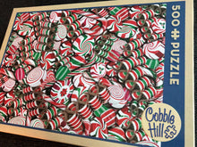 500-PIECE CHRISTMAS PUZZLE:  HO-HO-HOLIDAY! RED, WHITE, AND GREEN, OLD-FASHIONED RIBBON CANDY AND HARD CANDY PUZZLE (MADE IN THE USA! MAKES A WONDERFUL GIFT)