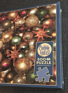 500-PIECE CHRISTMAS-Y, BEAUTIFUL, GOLD-TONED ORNAMENTS PUZZLE (MADE IN THE USA!)