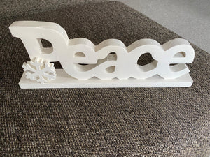 "PEACE" HEAVYWEIGHT HARDWOOD HOLIDAY DECOR WITH SNOWFLAKE ACCENT