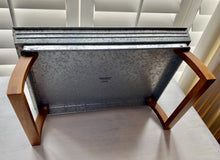 WELL-MADE, RUSTIC, ROMANTIC BREAKFAST/SERVING TRAY (GALVANIZED WITH WOOD--SIMPLE AND STURDY, WITH FOLD-DOWN LEGS)