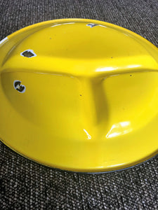 QUAINT, BRIGHT-YELLOW VINTAGE ENAMELWARE DIVIDED PLATE (OVERSIZED)