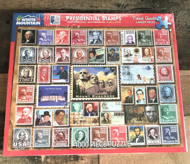 1,000-PIECE PUZZLE:  SO MANY PRESIDENTS! VERY SPECIAL PRESIDENTIAL STAMPS PUZZLE (MADE IN THE USA!)