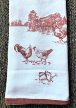 CHARMING RED TOILE-STYLE ROOSTER-AND-HEN KITCHEN/HAND TOWEL (BEAUTIFUL QUALITY)