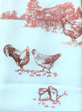 CHARMING RED TOILE-STYLE ROOSTER-AND-HEN KITCHEN/HAND TOWEL (BEAUTIFUL QUALITY)