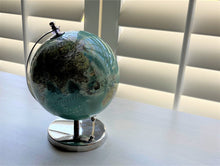 BITTY-SIZED AQUA GLOBE ON SHINY SILVER STAND (GREAT FOR A DESK, FIREPLACE MANTEL, CHILD'S SHELF, OR BOOKCASE)