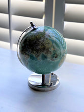 BITTY-SIZED AQUA GLOBE ON SHINY SILVER STAND (GREAT FOR A DESK, FIREPLACE MANTEL, CHILD'S SHELF, OR BOOKCASE)