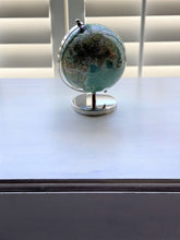 BITTY-SIZED AQUA GLOBE ON SHINY SILVER STAND (GREAT FOR A DESK, FIREPLACE MANTEL, CHILD'S SHELF, OR BOOKCASE)