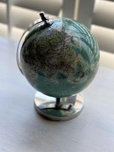 BITTY-SIZED AQUA GLOBE ON SHINY SILVER STAND (GREAT FOR A DESK, FIREPLACE MANTEL, CHILD'S SHELF, OR BOOKCASE)