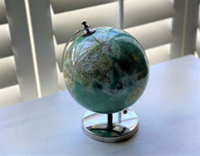 BITTY-SIZED AQUA GLOBE ON SHINY SILVER STAND (GREAT FOR A DESK, FIREPLACE MANTEL, CHILD'S SHELF, OR BOOKCASE)