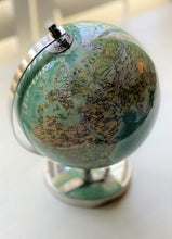 BITTY-SIZED AQUA GLOBE ON SHINY SILVER STAND (GREAT FOR A DESK, FIREPLACE MANTEL, CHILD'S SHELF, OR BOOKCASE)