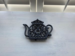 BLACK CAST-IRON TEA POT TRIVET:  CHARMING AND SUPER-CUTE