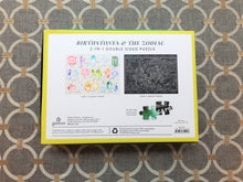 500-PIECE DOUBLE-SIDED, VERY SPECIAL, TWO-SIDED PUZZLE FEATURING 1) EACH MONTH'S BIRTHSTONES (GLOSSY) AND 2) THE BLACK/WHITE ZODIAC STAR CHART (MATTE)