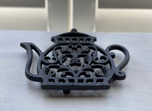 BLACK CAST-IRON TEA POT TRIVET:  CHARMING AND SUPER-CUTE