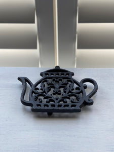 BLACK CAST-IRON TEA POT TRIVET:  CHARMING AND SUPER-CUTE