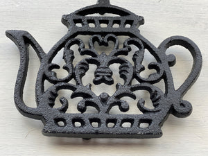 BLACK CAST-IRON TEA POT TRIVET:  CHARMING AND SUPER-CUTE