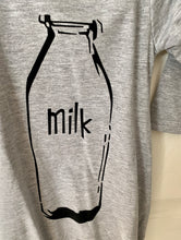 THE CUTEST "MILK" BABY GOWN (NEUTRAL GRAY, FEATURING AN OLD-SCHOOL GLASS MILK BOTTLE DESIGN)