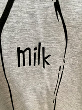 THE CUTEST "MILK" BABY GOWN (NEUTRAL GRAY, FEATURING AN OLD-SCHOOL GLASS MILK BOTTLE DESIGN)