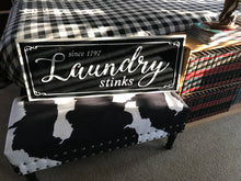 MASSIVE, HEAVY-DUTY ENAMEL-COATED STEEL "LAUNDRY STINKS" FUN LAUNDRY ROOM WALL DECOR