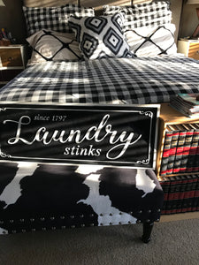 MASSIVE, HEAVY-DUTY ENAMEL-COATED STEEL "LAUNDRY STINKS" FUN LAUNDRY ROOM WALL DECOR