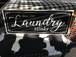 MASSIVE, HEAVY-DUTY ENAMEL-COATED STEEL "LAUNDRY STINKS" FUN LAUNDRY ROOM WALL DECOR