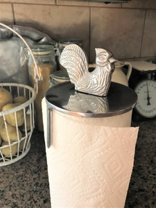 SHINY, SILVER-NICKEL, EXTRA HEAVY-DUTY ROOSTER-TOP PAPER TOWEL HOLDER (EXPENSIVE ORIGINAL PRICE)